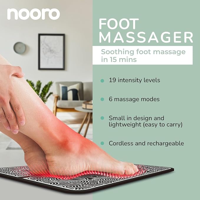 nooro Portable Foot Massager - Soothing Comfort & Revitalization for Tired Feet, 15 Minute Massage with 6 Settings, Pulse Sensation with Deep Tissue Results