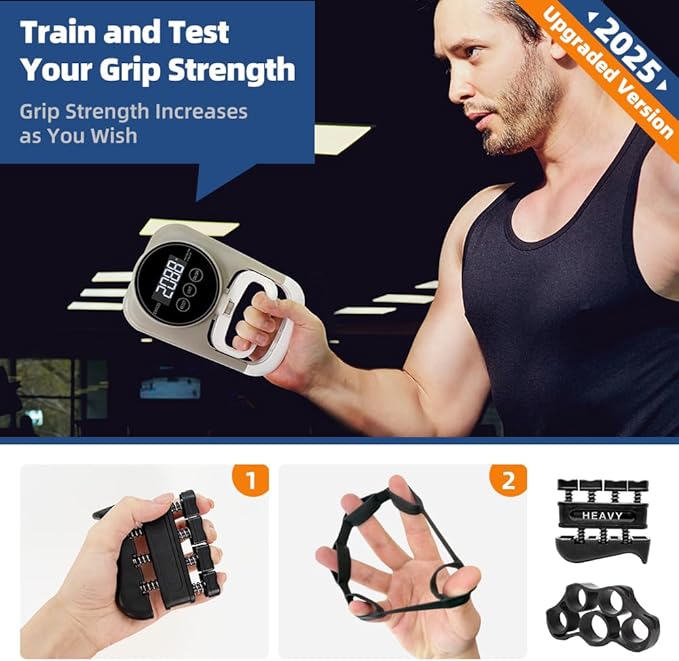 Grip Strength Tester Hand Gripper - Grip Strength Trainer Hand Dynamometer Handheld Meter LED Display Comfortable 265 Lbs / 120 Kgs Finger Strengthener for Sports Home School Gym Use