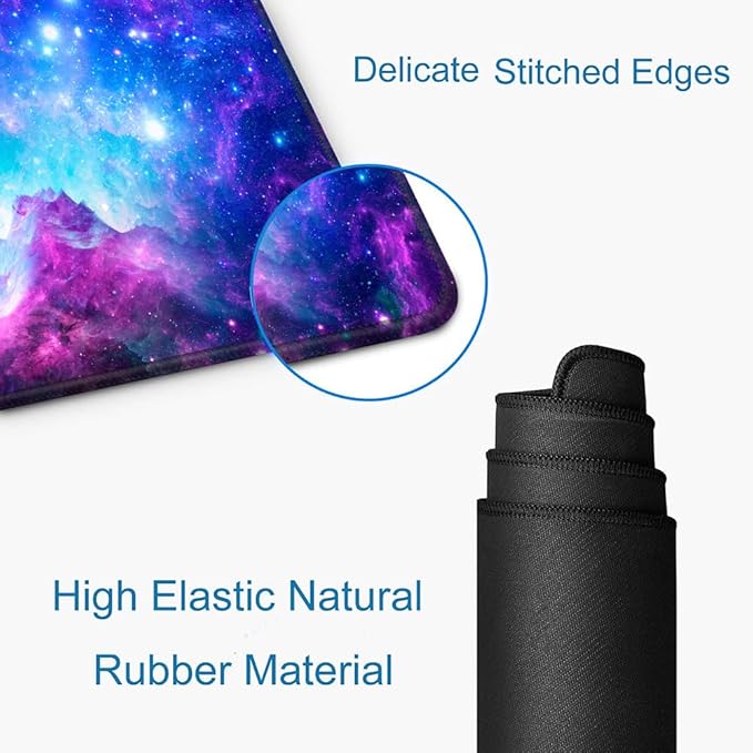 Gaming Large Mouse Pad with Stitched Edges, Purple Galaxy Desk Mat, Extended Keyboard Pad, Non-Slip Rubber Base Desk Pad for Keyboard and Mouse, 31.5X11.8 inch