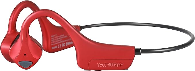 Bone Conduction Headphones Bluetooth, YouthWhisper Open Ear Wireless Earphones, Sports Headphones with Mic Waterproof for Running Cycling Hiking Walking and Workout (Red)