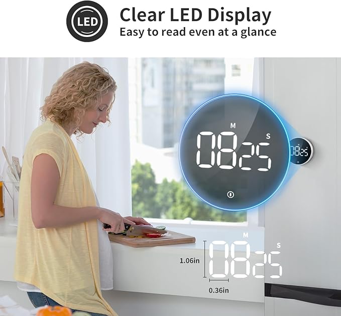 VOCOO Digital Kitchen Timer - Magnetic Countdown Countup Timer with Large LED Display Volume Adjustable, Easy for Cooking and for Seniors and Kids to Use (White)