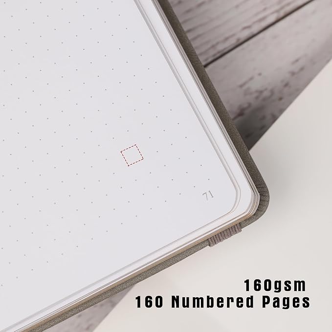 TIEFOSSI Dotted Journal Notebook, Dot Grid Notebook for Women Men, Hardcover PU Leather Journal, 160 GSM Thick Paper, 160 Numbered Pages with Gold Edges, 8 x 8 Square Diary