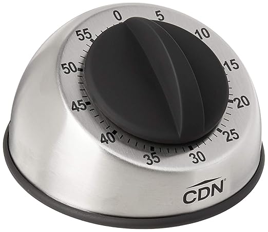 CDN Compact 60-Minute Mechanical Timer | Easy-to-Read 2.5” Dial | Loud 3-Second Alarm | Ideal for Cooking or Baking | Countertop or Wall Mountable | Silver Finish | MT1