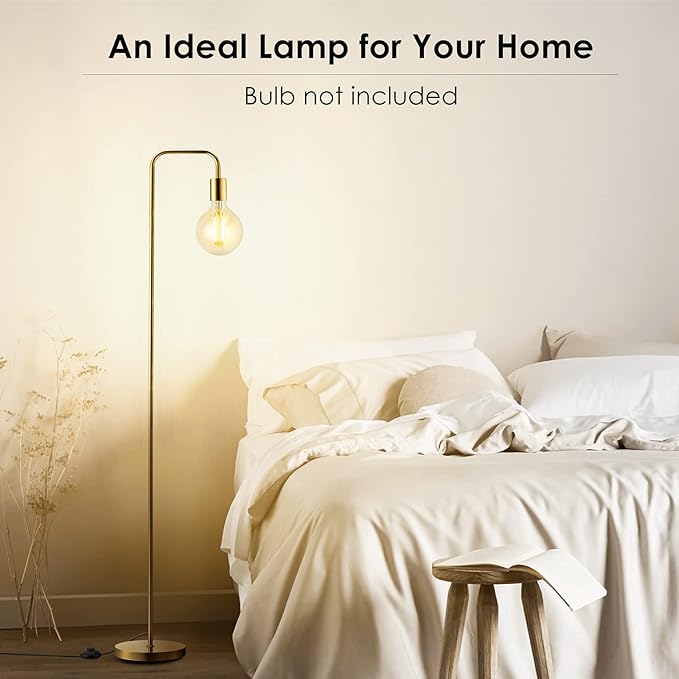 BoostArea Industrial Gold Standing Lamp, 63 Inch, E26 Socket, On/Off Footswitch, ETL Listed, Modern for Bedroom, Living Room, Minimalist, Vintage, Mid-Century, Boho, Metal