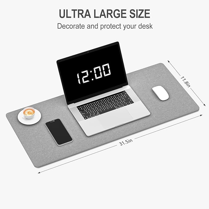 Auhoahsil Felt Desk Mat, Minimalist Large Mouse Pad XL 31.5 x 11.8 in, Desk Matt for Desktop, Keyboard, Laptop, Computer, Office, Work from Home, Gaming, Light Gray