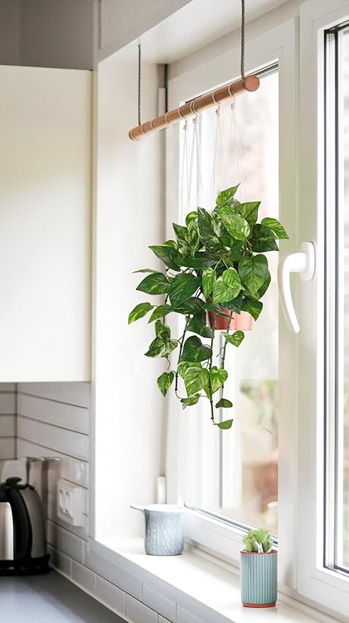 Hollyone Artificial Pothos Hanging Plants 25" Fake Ivy Vine Faux Ivy Pothos Leaves Hanging Plant Greenery for Wall House Room Patio Indoor Outdoor Home Shelf Office Wedding Decor