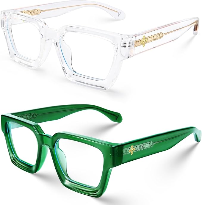 VISOONE 2 Pack Blue Light Blocking Glasses Rectangle Frame and Chic Preppy Look for Women Men RIVER