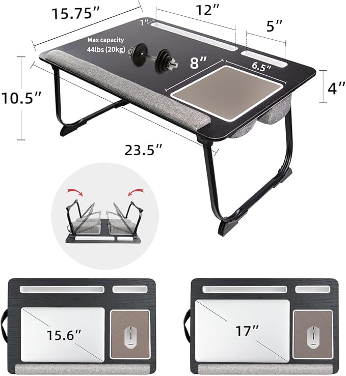 Laptop Desk,2 in 1 Lap Desk with Cushion 17 inch Laptop,Folding Table with Mouse pad Card Slot for iPad Mobile Phone Lap Desk for Bed Couch Bed Tray for Working Wooden Table for Reading