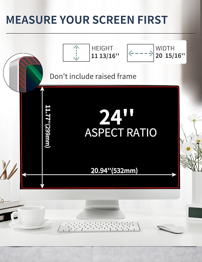 Seorsok 2-Pack 24 Inch Privacy Screen for Computer Monitor 16:9 Aspect Ratio,Anti Peeping Anti Blue Light Computer Monitor Privacy Filter,Removable Eye Protection&Anti-Scratch 24in Protector Film