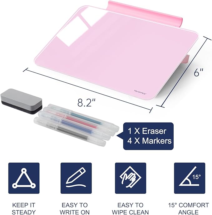Small Desktop Glass Dry-Erase Whiteboard - 8 X 6 Inches Tabletop Easel Whiteboard with Stand, Desk Board Buddy for Artist, Teacher and Student