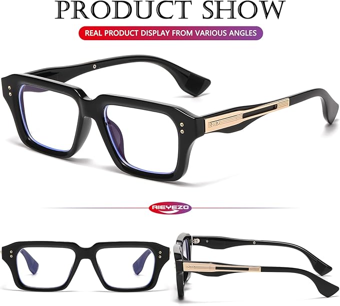 AIEYEZO Fashion Square Blue Light Glasses for Men Women Retro Thick Frame Blue Light Blocking Computer Glasses