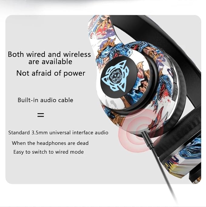 Graffiti Style Over-Ear Headphones - Wireless Bluetooth 5.0, Hi-Fi Stereo Sound, Comfortable Soft Earpads, 30-Hour Playtime, Built-in Mic for Hands-Free Calls (B)