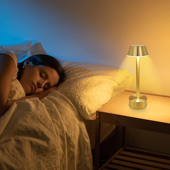 Egobasic Cordless Table Lamps, Modern Rechargeable Battery LED Desk Touch Night Light, 11.8" Metal Minimalist Small Portable Lamps for Dinner Coffee Table Restaurant Bedroom Bar Hotel, Gold