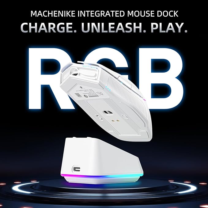Machenike 8KHz Wireless Gaming Mouse with RGB Charging Dock,26,000 DPI,PAW3395 Sensor,RGB Backlit,6 Programmable Buttons,Long Battery Life,Gaming Mice Compatible with PC, Mac