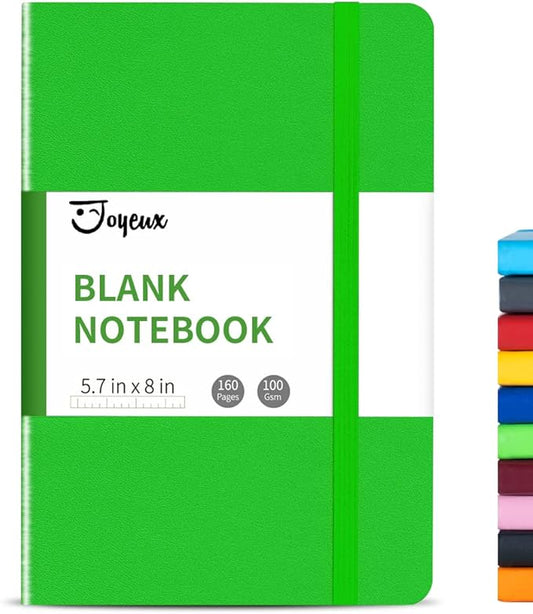 JOYEUX Blank Journal Notebook, A5, 160 Pages 100 Gsm Thick Sketch Books Hardcover Journal for Writing, 5.7 inches x 8 inches Notebooks for Work (Green)
