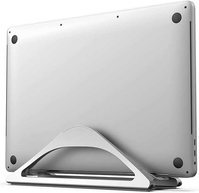 HumanCentric Vertical Laptop Stand for Desks in Silver Color, Upright Adjustable Holder to Dock Apple MacBook, MacBook Pro, and Other Laptops to Organize Work & Home Office, Automatic Grip