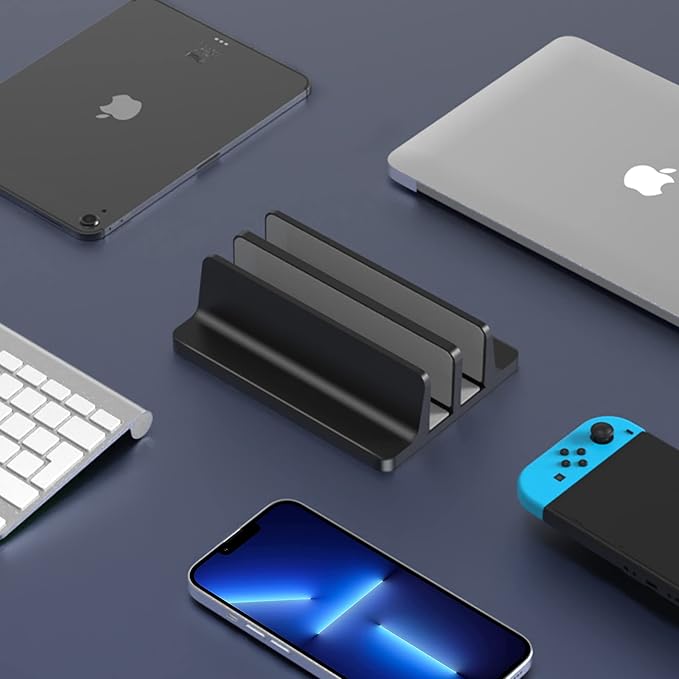 Vertical Laptop Stand, Adjustable 2 Slot Aluminum Desktop Holde(Up to 17.3 inch), Fits All MacBook/Microsoft Surface/HP/Dell/ChromeBook/iPad and Gaming Laptops (Black)