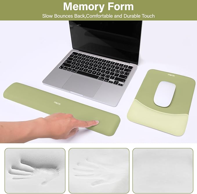 MOSISO Wrist Rest Support for Mouse Pad&Keyboard Set, Rectangular Ergonomic Mousepad Non-Slip Base Home/Office Pain Relief&Easy Typing Pad with Neoprene Cloth&Raised Curved Memory Foam, Olive Green