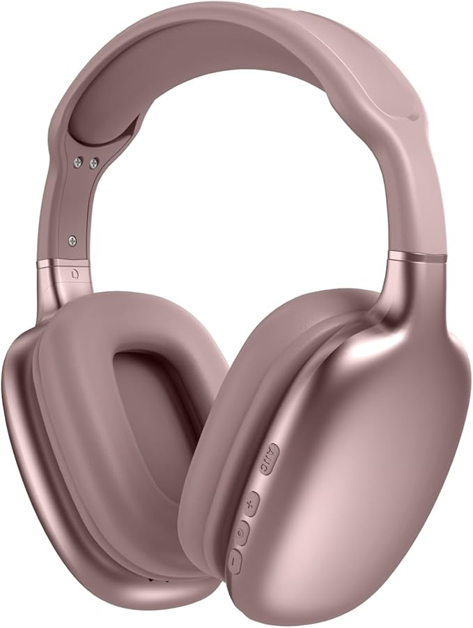 TJ Active Noise Cancelling Bluetooth Over Ear Headphones | Supersoft Leather Wireless Headset Wired Built-in MIC 24H Playtime High Res Audio Travel/Work/School/Students/Running/Gym (Pink)