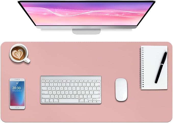 Boutilon Leather Desk Pad Protector,Non-Slip Mouse Pad,Laptop Desk Pad,Office Mouse Mat,Waterproof Leather Desk Blotter,Desk Writing Pad for Office and Home (XL-Pink,35.4"x 15.7")