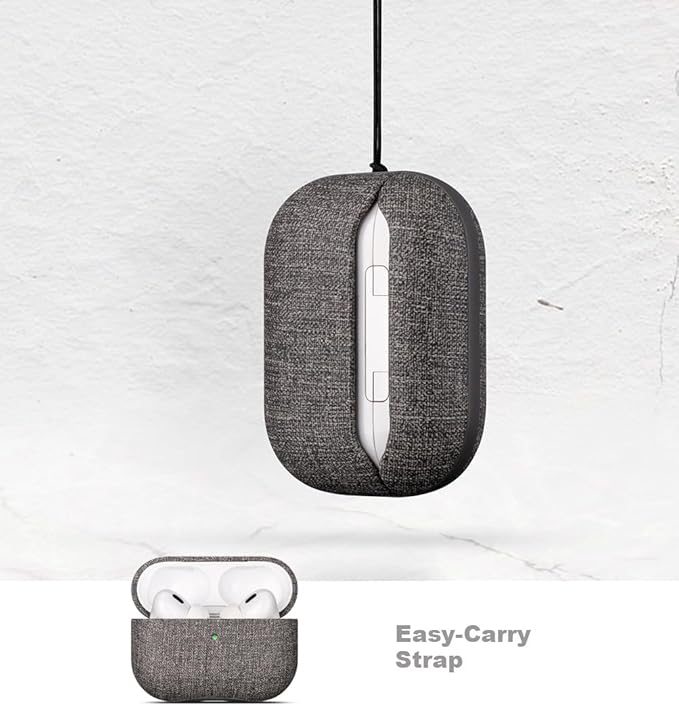 LOPIE Case for AirPods Pro 2nd Generation - Handmade AirPods Pro 2 Case Cover with Lanyard - Made of Vegan Leather - Canvas Style - Protective Hard Shell Cover - Wireless Charging Compatible - Gray
