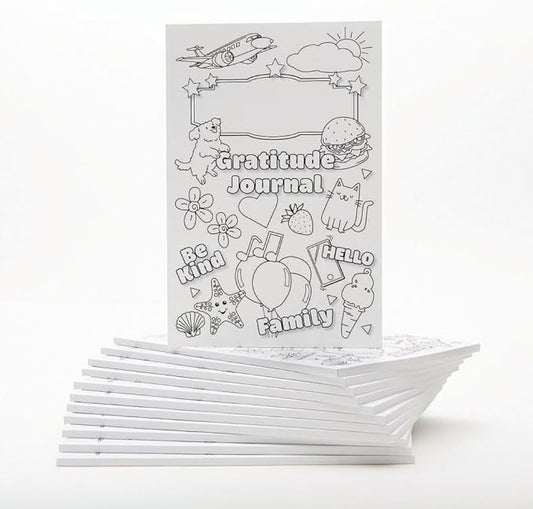 S&S Worldwide Kid's Gratitude Journal Class Pack. Undated, 100-pgs, Daily Prompts, Cover to Color, Inspiring Quotes, For Self-Esteem, Positive Thinking, Mindfulness, Resilience, Ages 5-11, 6"x9", Pk 12