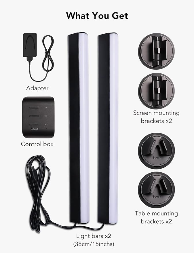 Govee RGBIC Light Bars, 15 Inches WiFi TV Backlight Suitable for 45-70 inch TVs, Smart Light Bars with Multiple Placement Options, Work with Alexa and Google Assistant, Black