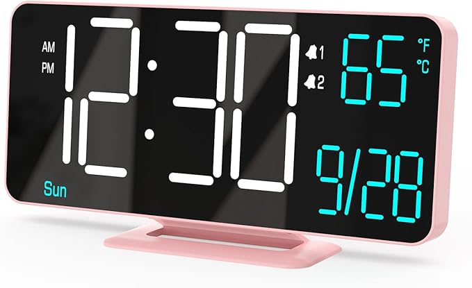 KOSUMOSU Clock for Bedroom, 6.7in Digital Alarm Clock, Auto Dimming, Room Temperature, Day of The Week, Seconds, Date, Alarm Clocks for Bedrooms, Digital Clocks for Living Room