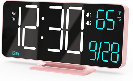 KOSUMOSU Clock for Bedroom, 6.7in Digital Alarm Clock, Auto Dimming, Room Temperature, Day of The Week, Seconds, Date, Alarm Clocks for Bedrooms, Digital Clocks for Living Room