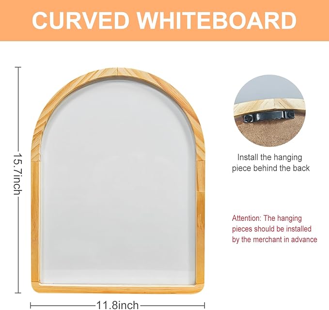 Curved Whiteboard, Dry Erase Board, Holiday Gift, Pine Frame, Wall Mounted, with Four Magnets and Writing Pens, Easy to Erase, Writing Board, Home, School