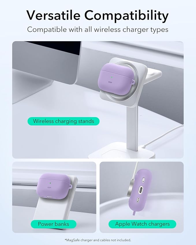ESR for AirPods Pro 2 Case, Compatible with Airpods Pro 2nd Generation Case (2023/2022/2019), Compatible with MagSafe, Magnetic Lid Lock, Full Drop Protection, Purple