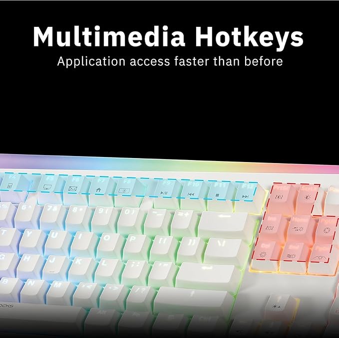 iRocks K71R Wireless RGB Mechanical Gaming Keyboard, Switches Brown,PBT 107 Keys NKRO,RGB Backlit, Pro Gaming Keyboard, Dual Wireless/Wired, Windows, Laptop PC Mac,White (Blue Switch)