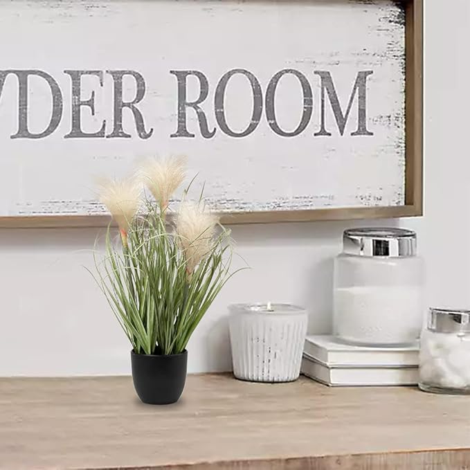 Briful Small Fake Plants 17" Faux Grass Plants Decor Artificial Potted Plants for Home Bathroom Office Desk Garden Indoor Decoration