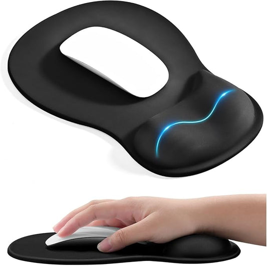 EooCoo Ergonomic Mouse Pad with Gel Wrist Rest Support Middle Concave Design, Relieve Wrist Pain Mousepad, Non-Slip Base for Laptop, Computer, Office Desk Accessories, Carpal Tunnel Syndrome