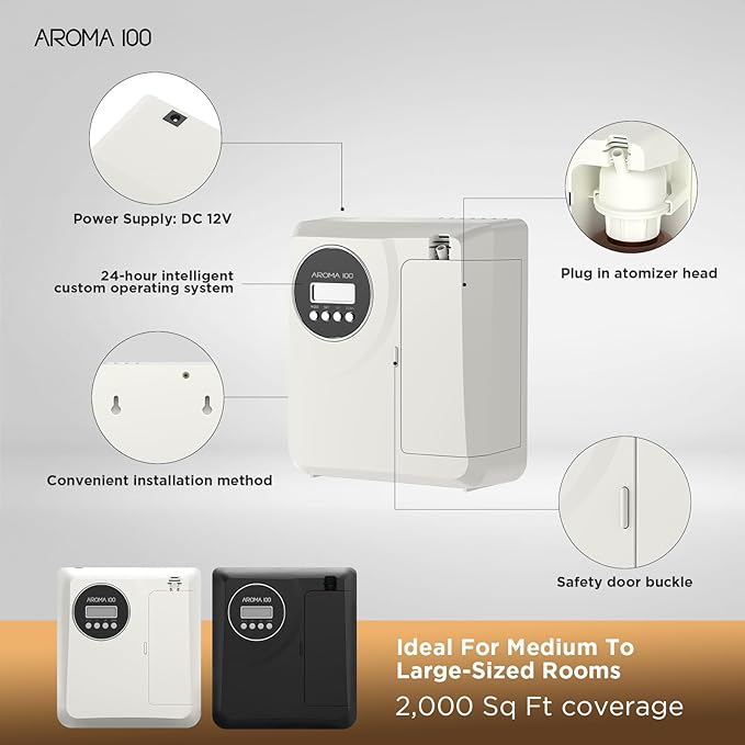 Waterless Diffuser for Essential Oil 2000sq.ft Coverage, APP Control, Hotel Scent Diffuser for Home, Nebulizer Nano Air Freshener Smart Aromatherapy Cold Air Diffusers for Large Room, Office - White