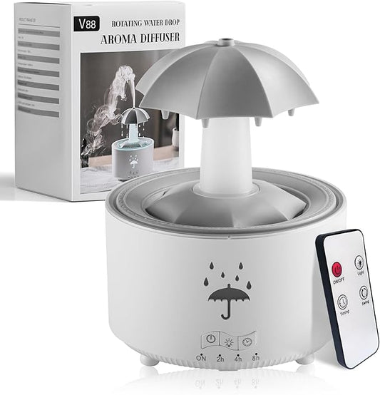 Rain Umbrella Humidifier,Essential Oil Aroma Diffuser with Soothing Rain Sounds,Water Drip Effect,7 Colors Mood Lights,Remote Control, Timer and Auto-Off, Raindrops Relaxing Sound for Deep Sleep