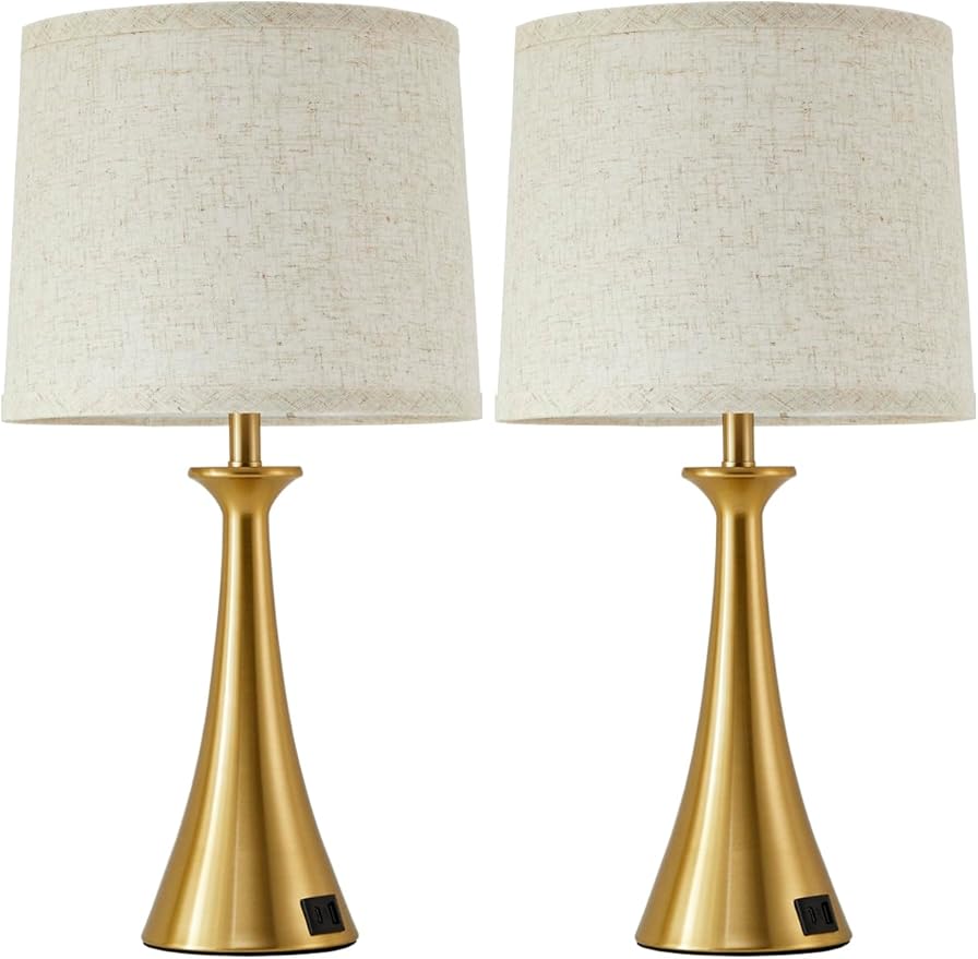 Touch Table Lamp for Living Room Bedroom, 21" Table Lamps Set of 2 with USB C+A Ports, Touch Bedside Lamps for Nightstand with 3 Way Dimmable, 2 LED Bulbs Included, Gold