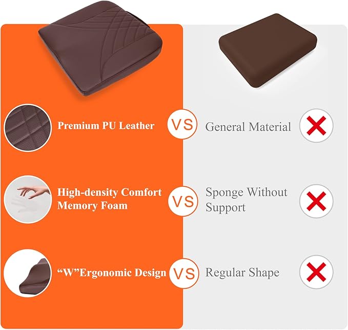 kingphenix Premium Car Seat Cushion, Memory Foam Driver Seat Cushion to Improve Driving View- Coccyx & Lower Back Pain Relief - Seat Cushion for Car, Truck, Office Chair (Brown)