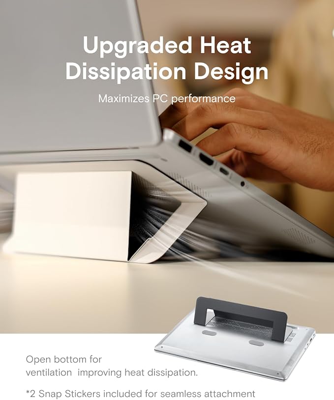 MOFT Laptop Stand for Desk, Adhesive Airflow Laptop Cooling Riser for Heat Dissipation with 2 Adjustable Viewing Angles, Foldable & Portable Computer Stand Compatible with Laptops 11"-16",Misty Cove