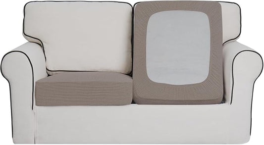 Easy-Going Stretch Individual Loveseat Couch Cushion Cover Sofa Cushion Furniture Protector Sofa slipcover Soft Flexibility with Elastic Bottom (2-Piece Loveseat Cushion Cover, Taupe)