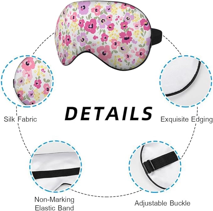 Pink Flowers Sleep Mask Eye Mask Beautiful Spring Floral Sleep Mask Light Blocking Adjustable Smooth Soft Eye Masks for Women Deep Rest Travel