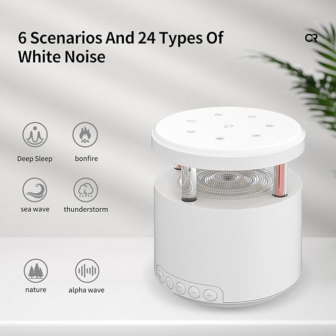 Sleep Sound Machine Night Light with Bluetooth Speaker, 24 Natural Sounds, Warm Indirect Lighting, Rechargeable 1200mAh, Timer Function, Ideal for Bedroom, Baby, and Relaxation