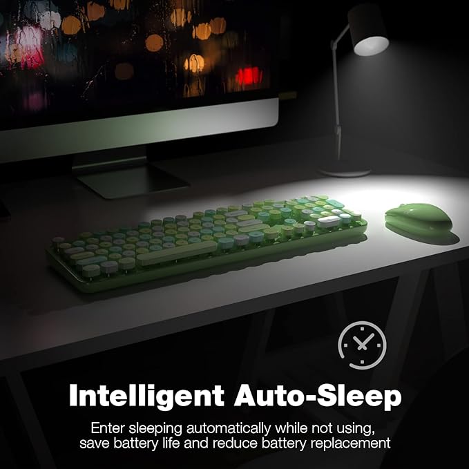MOFII Wireless Keyboard and Mouse Combo, 2.4Ghz USB Full Size Typewriter Keyboard with Number Pad and Sport Car Mouse for PC Computer Desktop Windows (Green Colorful)