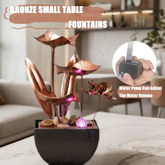 Water Fountain Indoor Waterfall Fountain 3-Tier: Small Waterfall Fountains with Lights - Relaxing Zen Décor for Home Living Room or Bedroom and Office Bronze