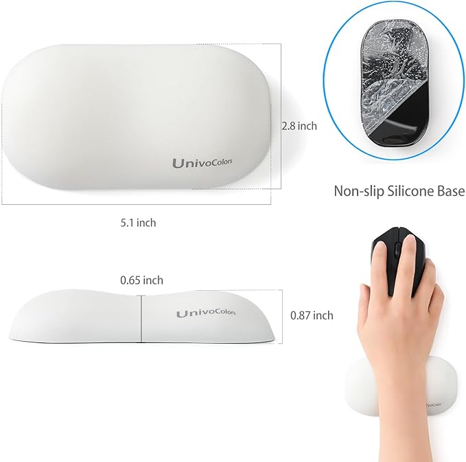 UnivoColors Design-Wave Wrist Rest, Artificial Sheepskin+Memory Foam+Ergonomic+Anti-Slip Gel, Resilience Support During Work and Gaming,Mouse Accessory,White