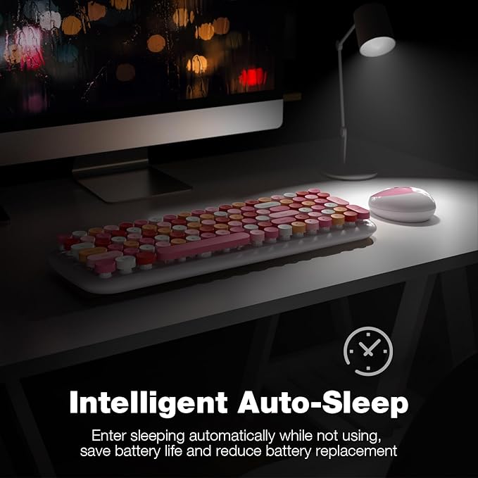 MOFII Wireless Keyboard and Mouse, Typewriter Full Size Keyboard with Number Pad and 2 in 1 USB Connected Mouse for Mac, Windows 7/8/10, Laptop, Desktop, PC, Computer (White Colorful)