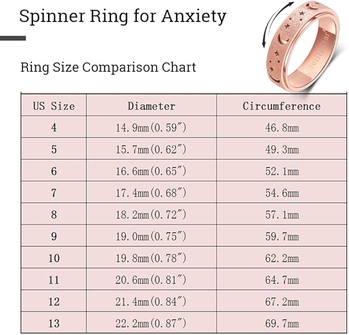 OreilleStar Anxiety Ring for Women Spinner Ring Fidget Ring Fidget Toys Adults Spinner Fidget Rings Stainless Steel Rose Gold Silver Rainbow Size 6