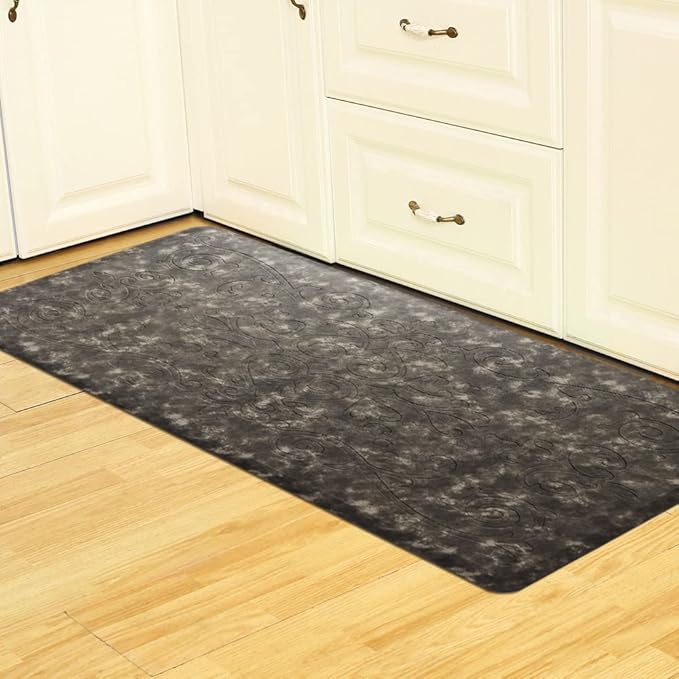 J&V TEXTILES Medallion Embossed Cushioned Anti Fatigue Floor Mat, Thick Non Slip Waterproof Rug,Heavy Duty Foam Standing Mat for Kitchen (Charcoal Gray, 17" X 28")