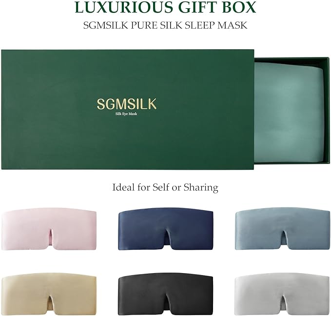 100% Mulberry Silk Sleep Mask, Large Size Travel Eye Masks for Side Sleepers, Adjustable Sleeping Mask for Women and Men, 100% Blackout Eye Mask for Sleeping Light Blue