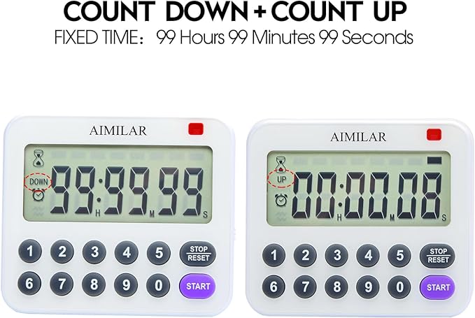 Digital Countdown Kitchen Timer - AIMILAR Magnetic Count Up Down Cooking Timer with Magnet Back Loud Alarm Directly Input Hours Minutes and Seconds